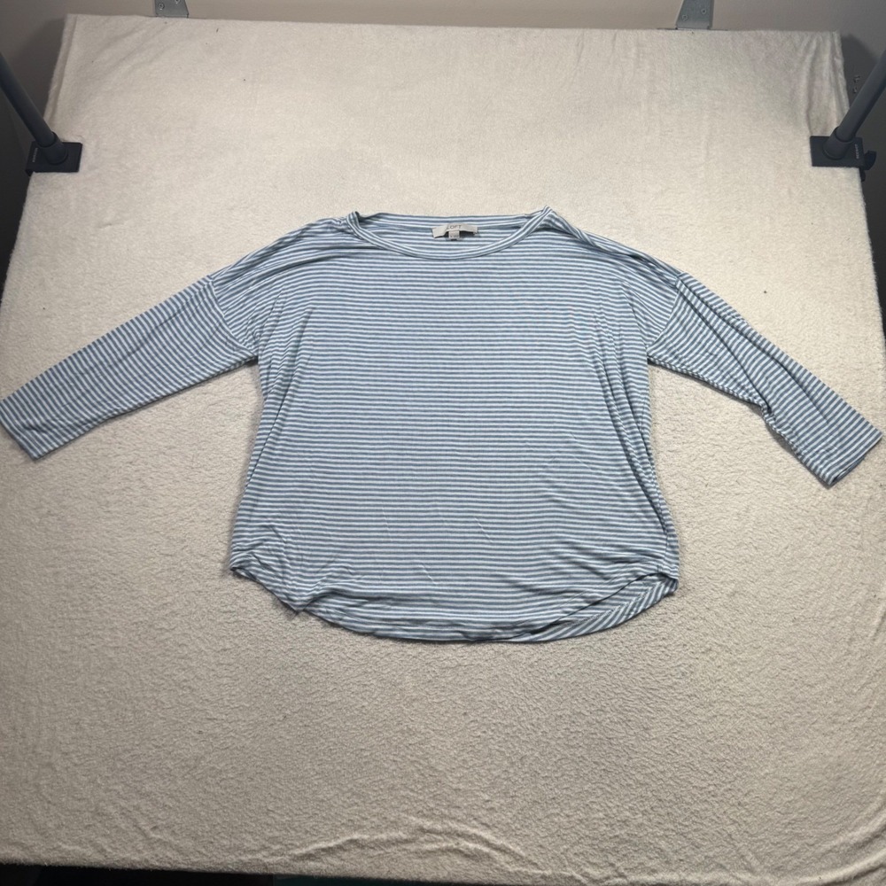 LOFT Striped Knit Top Womens Medium Blue White Excellent 3/4 Sleeve Boat Neck